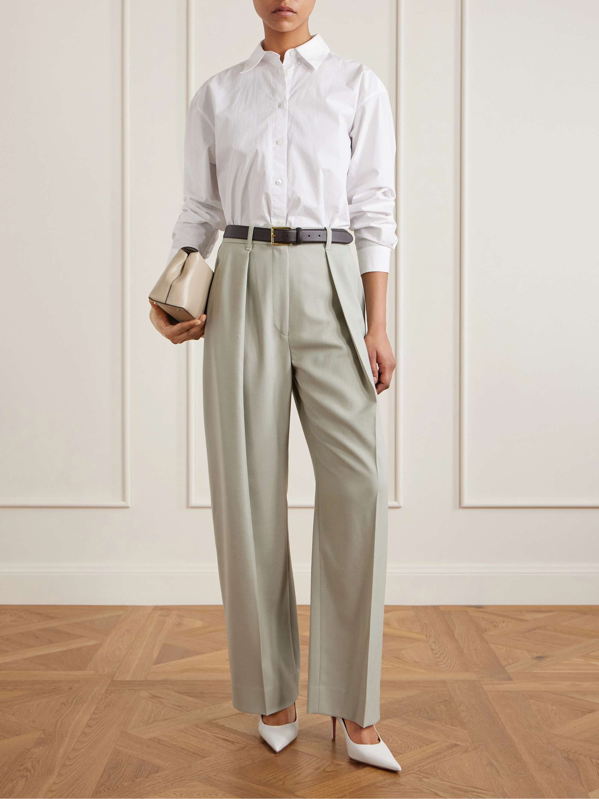Pleated Grain De Poudre Wide-Leg Pants