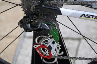 Detail of Simone Velasco's rear mech fitted to his Wilier Filante SLR race bike