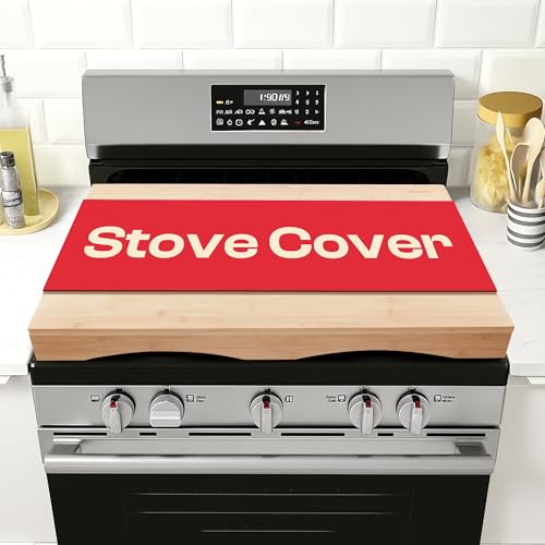 Riveira 30 X 22 Bamboo Natural Stove Top Covers for Electric Stove &amp;amp; Gas Stove Top Covers for Gas Burners &amp;ndash; Large Gas Stove Cover With Handle &amp;amp; Juice Groove &amp;ndash; Rustic Stove Covers for Gas Stove Top