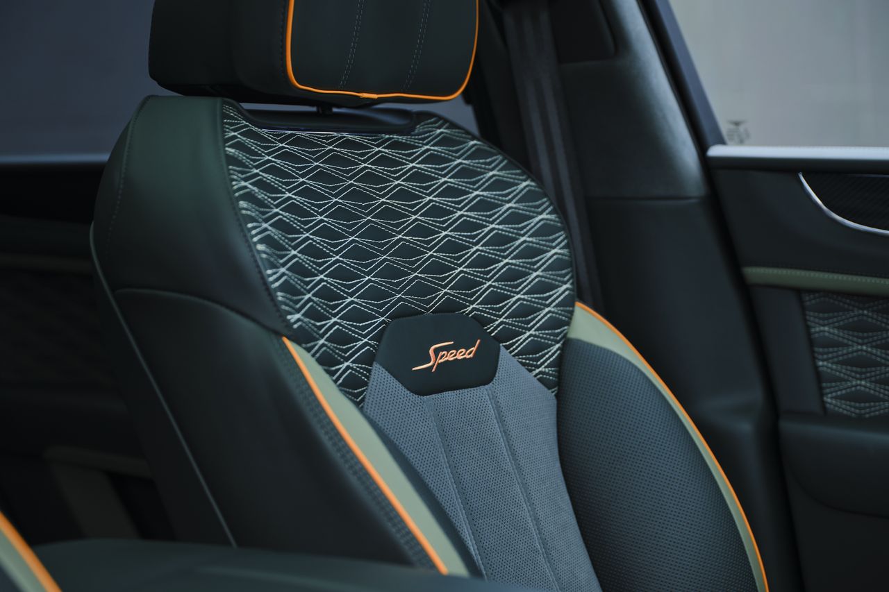 Detail of the Bentley Bentayga, in Alpine satin green, in Yellowstone National Park