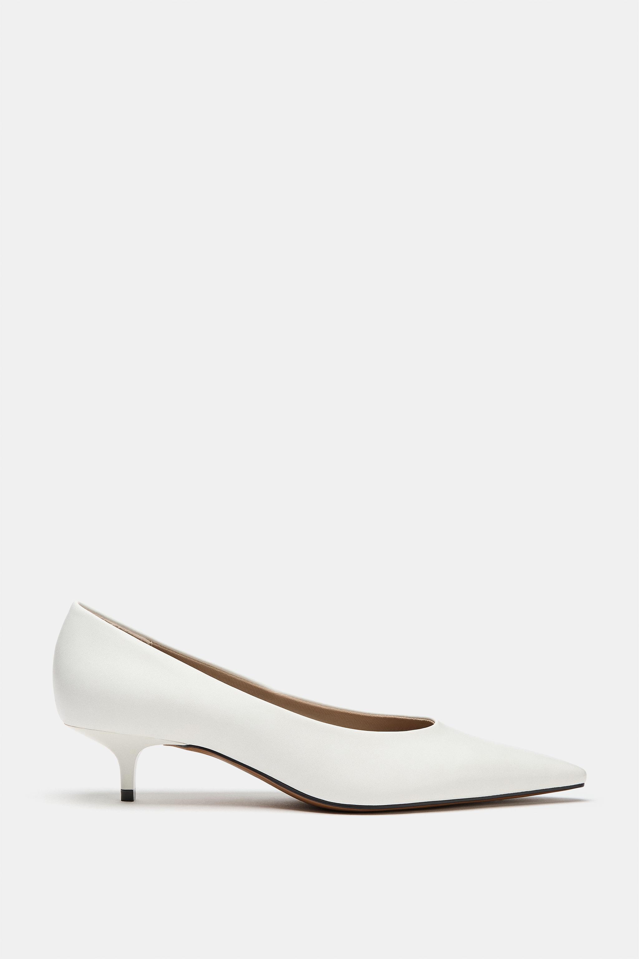 Pointed Kitten Heel Shoes - White - 5
