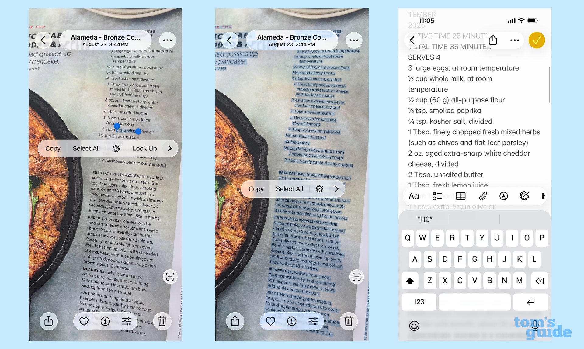 copying text from an image and pasting it into a note