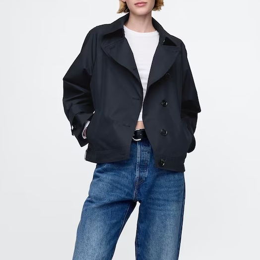 Gap, Navy Blue Asymmetrical Short Trench Jacket