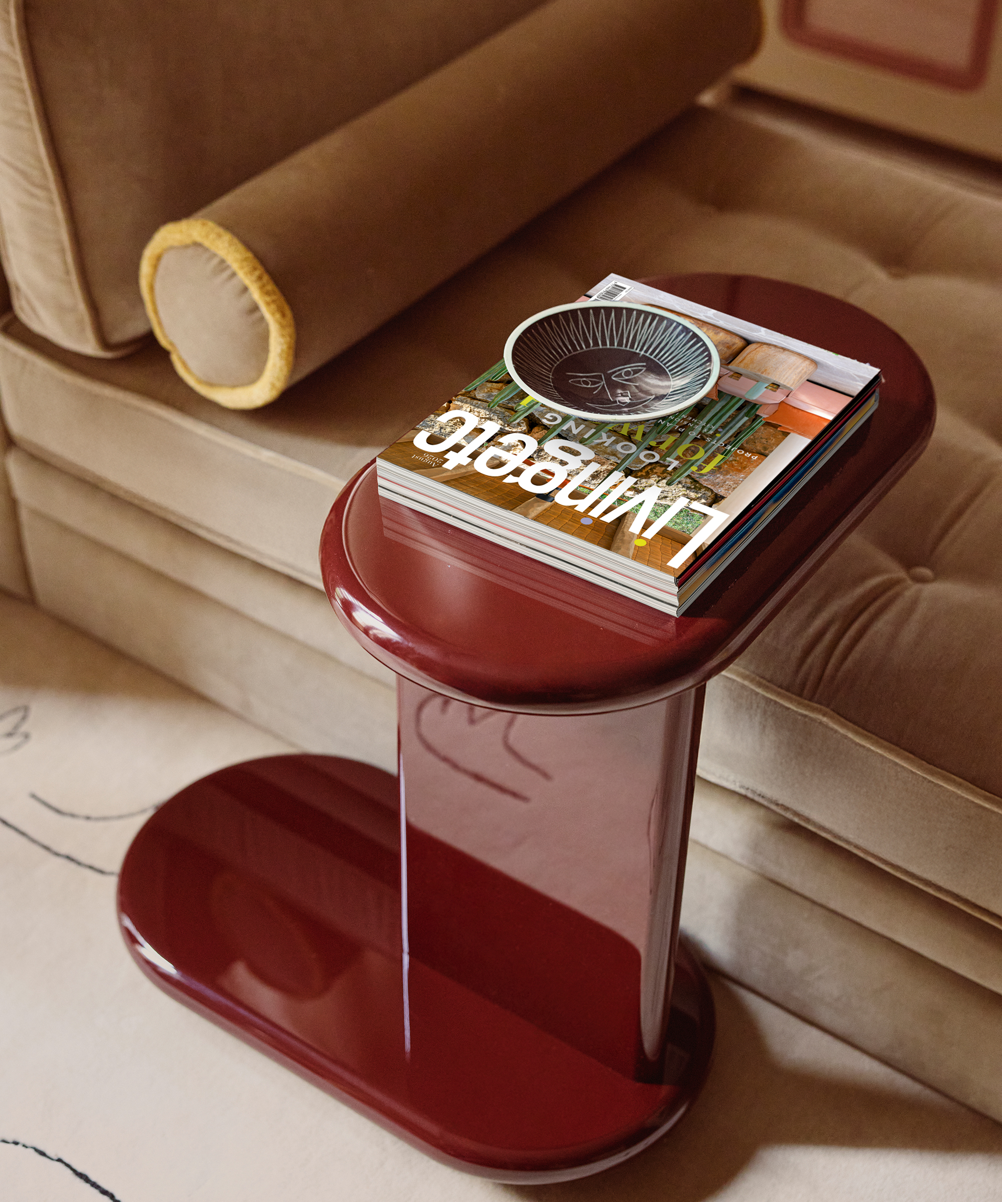 red lacquer side table