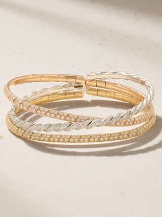 Pavéflex 18-Karat Yellow, White and Rose Gold Diamond Bracelet