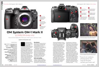 Opening pages of OM System OM-1 Mark II camera review, in the June 2024 issue of Digital Camera magazine
