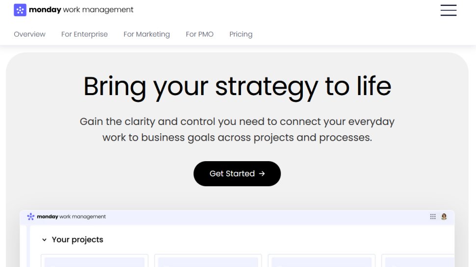 Monday Work Management website screenshot (May 2025).