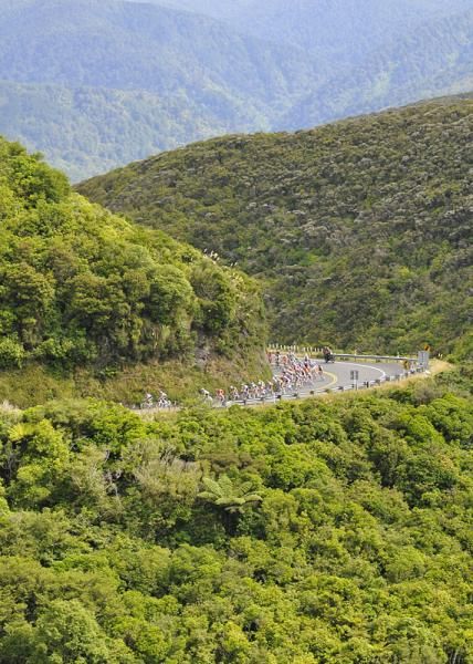 The peloton look lost on the Rimutaka climb