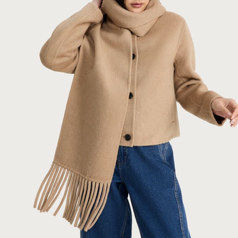 camel scarf cardigan