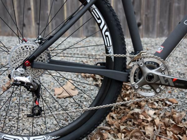 Flattened sections on the chain stays of Crumpton's new 29er presumably provide a bit of vertical flex on rough terrain.