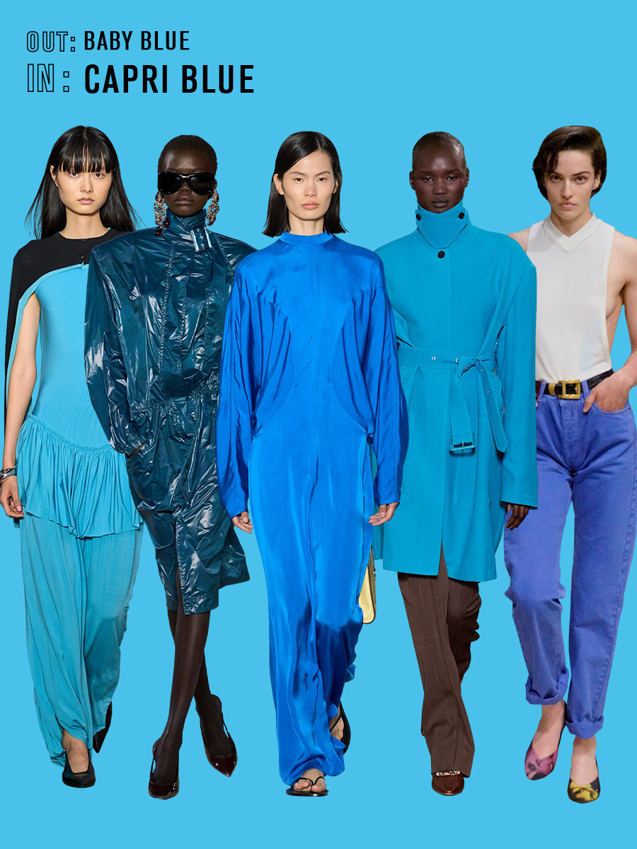 Capri blue fashion color trend on the spring/summer 2026 runways.