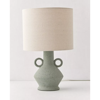 ceramic table lamp with speckled base and round handles