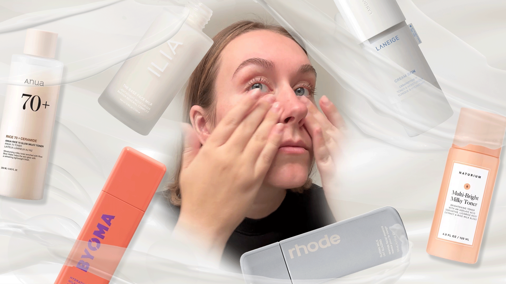 Beauty editor Kaitlyn McLintock applying Rhode Glazing Milk 