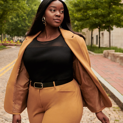 Woman wearing clothes from Ashley Stewart