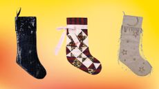 luxury Christmas stockings against colorful background