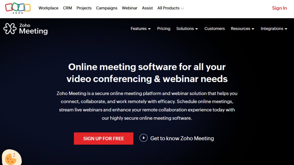 Zoho Meeting website screenshot (January 2026).