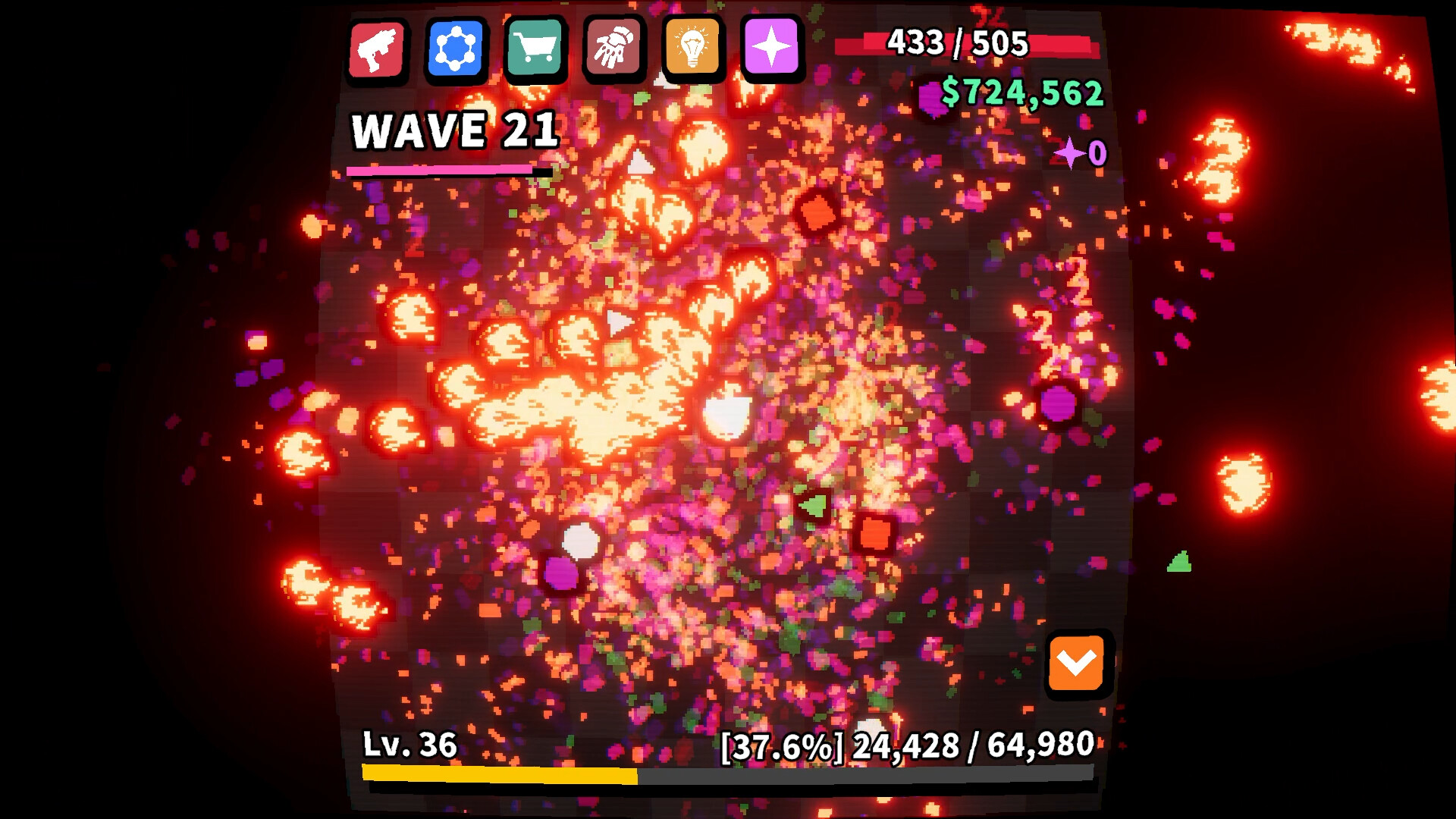 desktop defender screenshot showing particles exploding on a mini screen