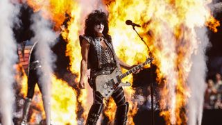 Paul Stanley of Kiss performs during the 2023 AFL Grand Final match between Collingwood Magpies and Brisbane Lions at Melbourne Cricket Ground, on September 30, 2023, in Melbourne, Australia.