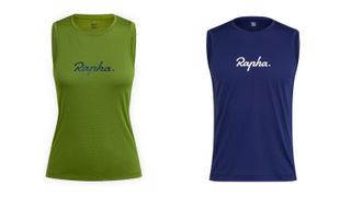 Rapha Indoor sleeveless Trainer Shirt pictured in dark green and dark navy versions