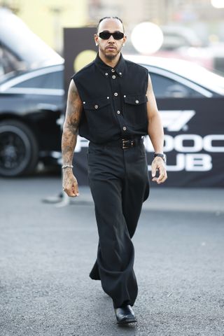  Lewis Hamilton of Great Britain and Mercedes walks in the Paddock prior to practice ahead of the F1 Grand Prix of Las Vegas at Las Vegas Strip Circuit on November 21, 2024 in Las Vegas, Nevada.