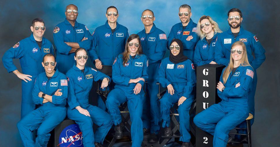 Alternate portrait of NASA&#039;s 23rd class of astronaut candidates, &quot;The Flies,&quot; from the left: Jack Hathaway, Christopher Williams, Andre Douglas, Jessica Wittner, Marcos Berríos, Christina Birch, Anil Menon, Nora Al Matrooshi, Jack Hathaway, Deniz Burnham, Mohammad Al Mulla and Nichole Ayers.