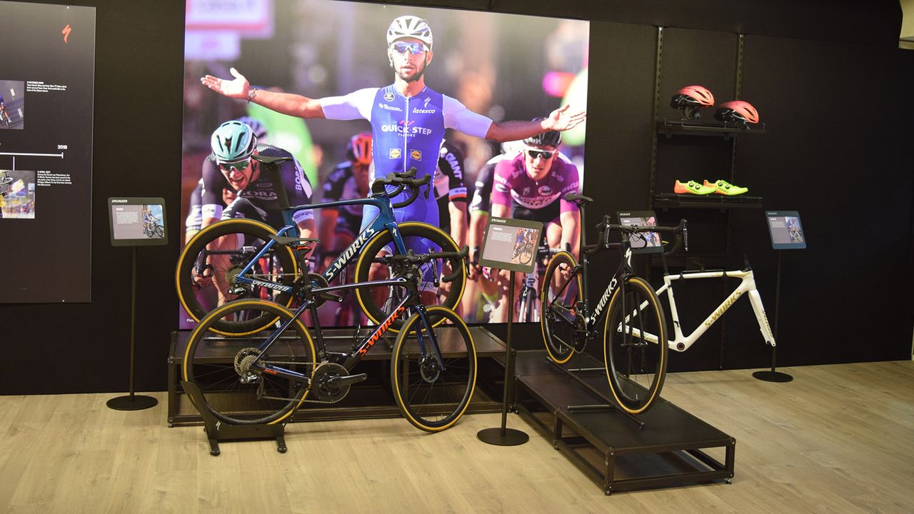 As well as the historic bikes, Specialized have some of their most recent bikes and products on display in the store