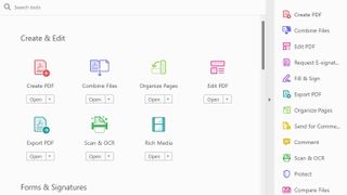 Screengrab of Adobe Acrobat Pro DC showing homepage icons