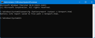 powercfg command creating battery report