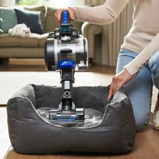 Woman cleaning pet bed with Vax Blade 5