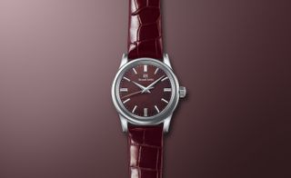 cherry-coloured watch