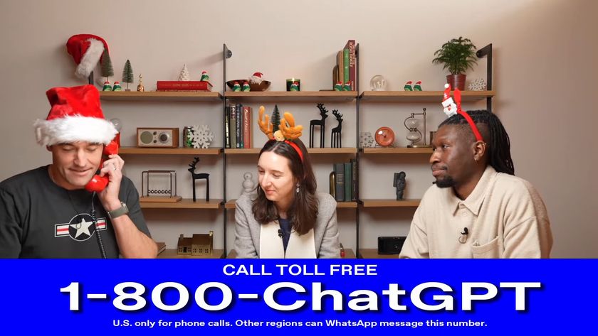 OpenAI representatives using a rotary phone to call ChatGPT via the 1-800-ChatGPT phone number