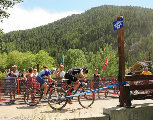 Jonathan Page and Sam Schultz cross the bridge