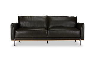 A modern black leather sofa