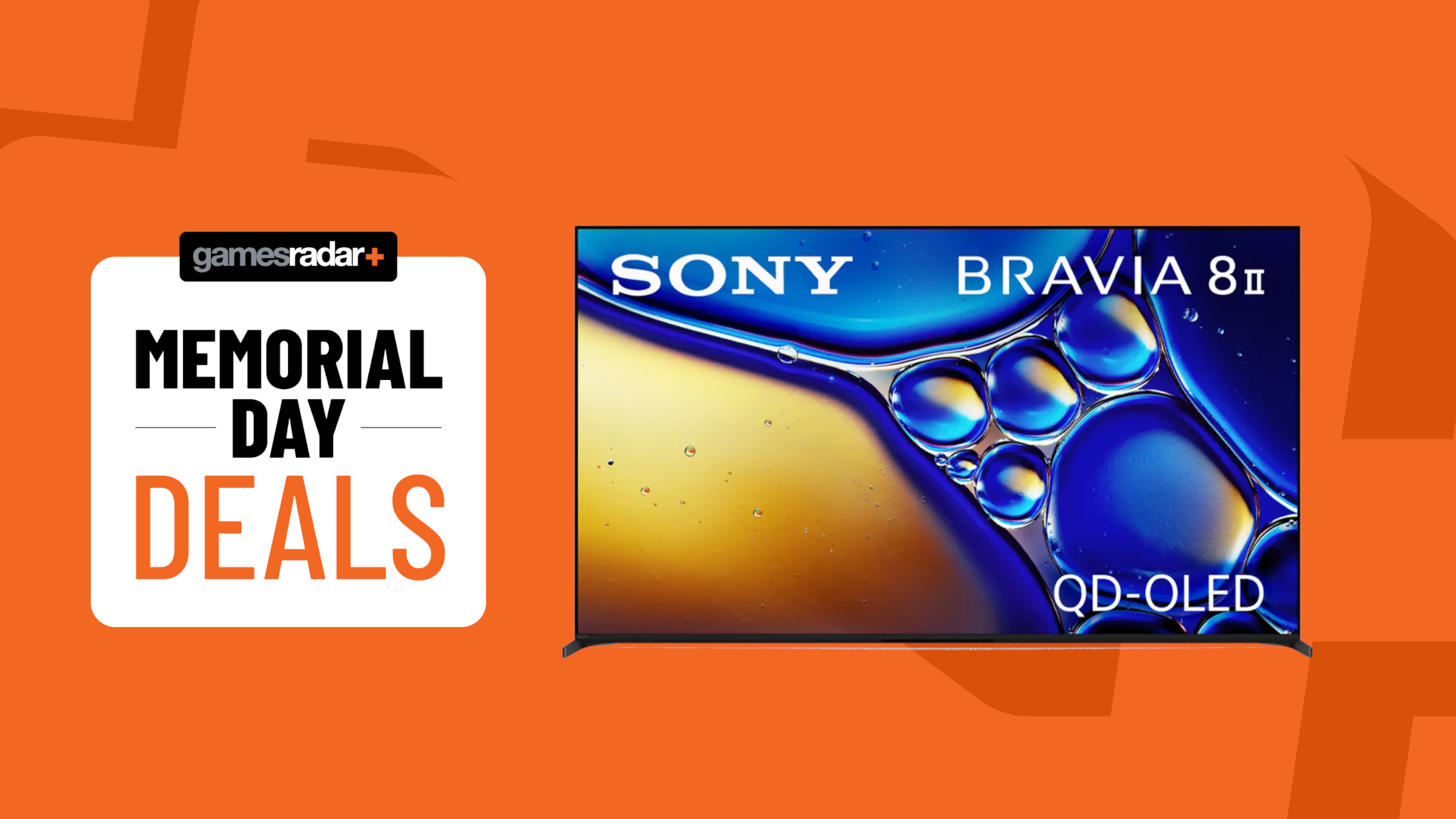 Sony Bravia 8 II on an orange background with Memorial Day deals badge