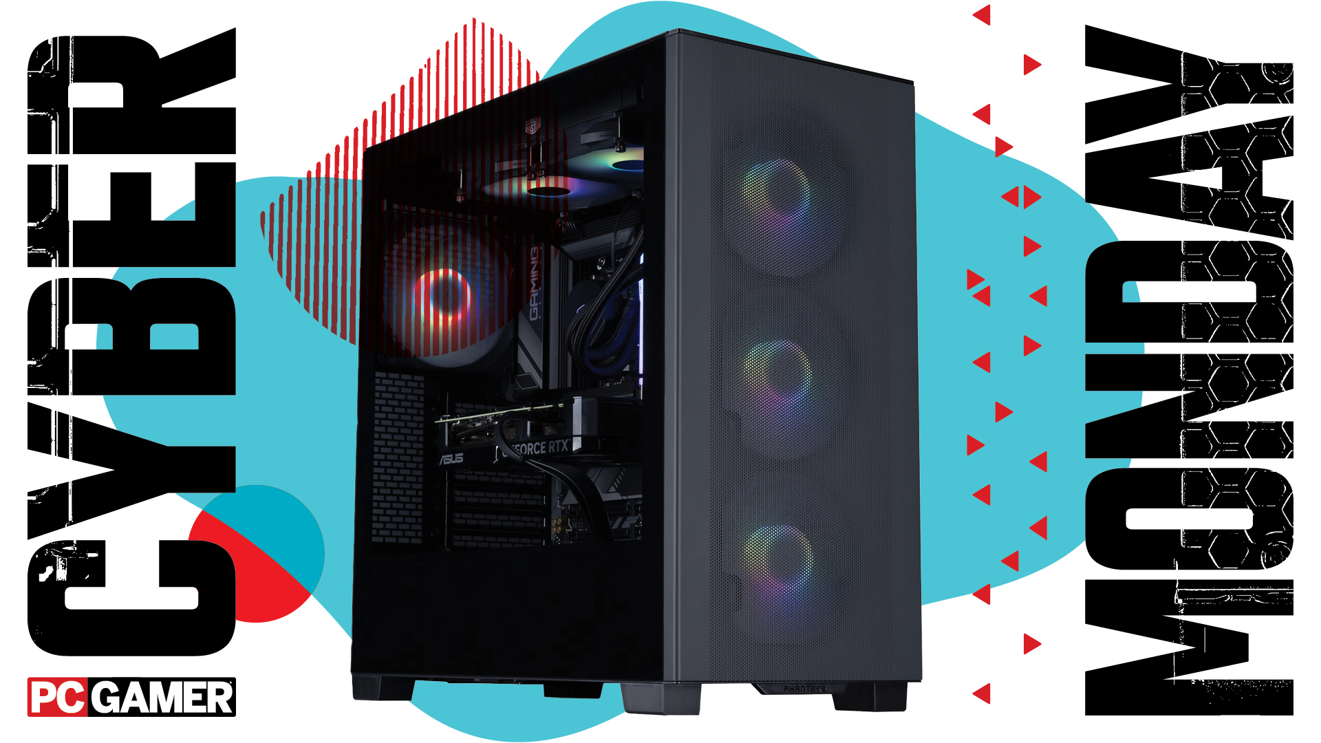A gaming PC on a Cyber Monday PC Gamer branded image