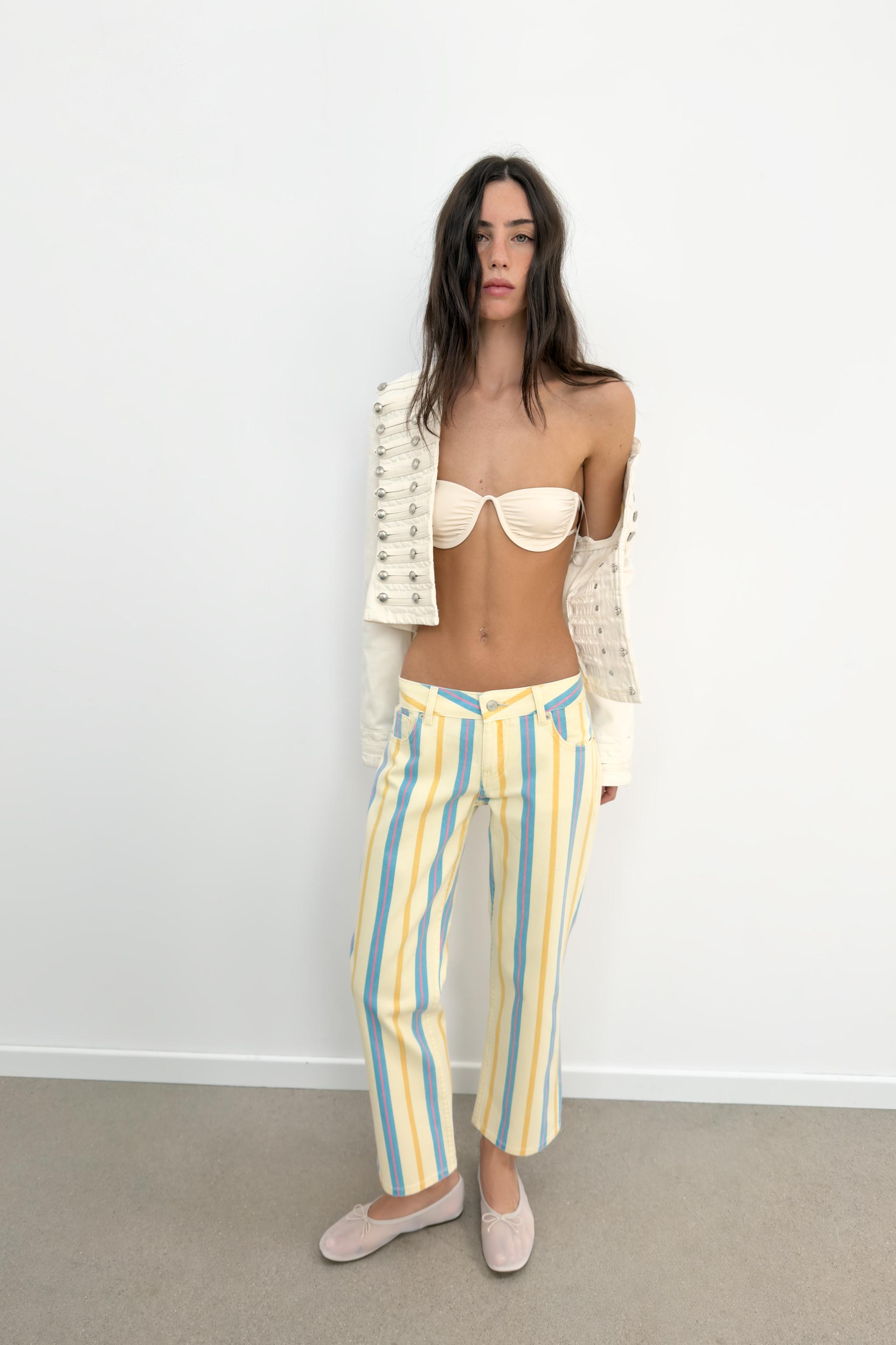 Low Rise Striped Straight Leg Trf Jeans
