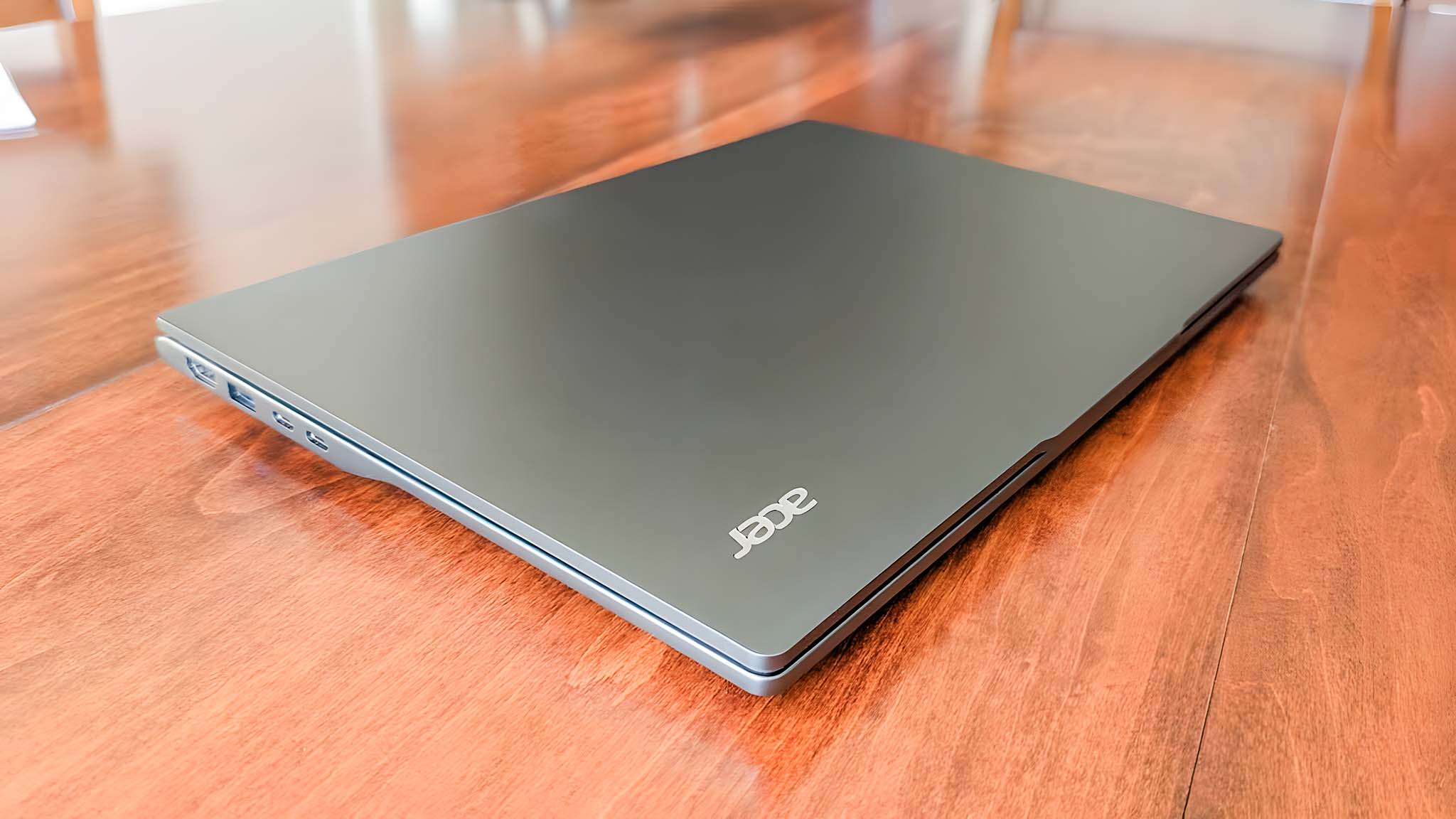 Acer Swift 14 AI on a table and closed.