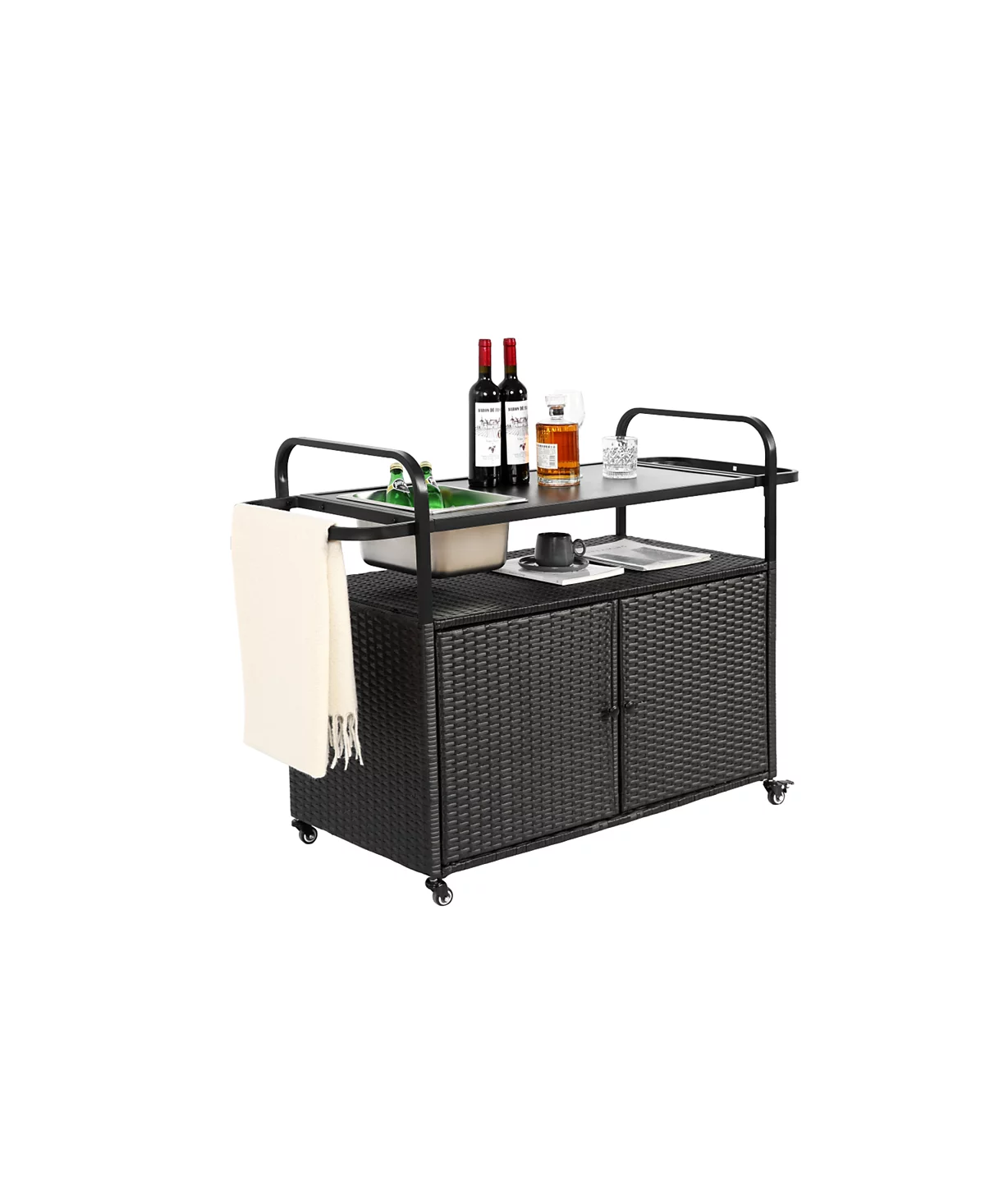 Black Wicker Outdoor Bar Cart 