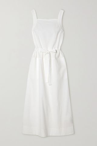 Leisure Panfilo Belted Cotton-Seersucker Midi Dress