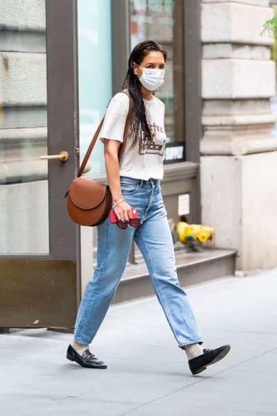 Katie Holmes Wears Baggy Blue Jeans With a White Tank in NYC | Marie Claire