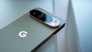 The camera module on the back of the jade Google Pixel 10 Pro XL