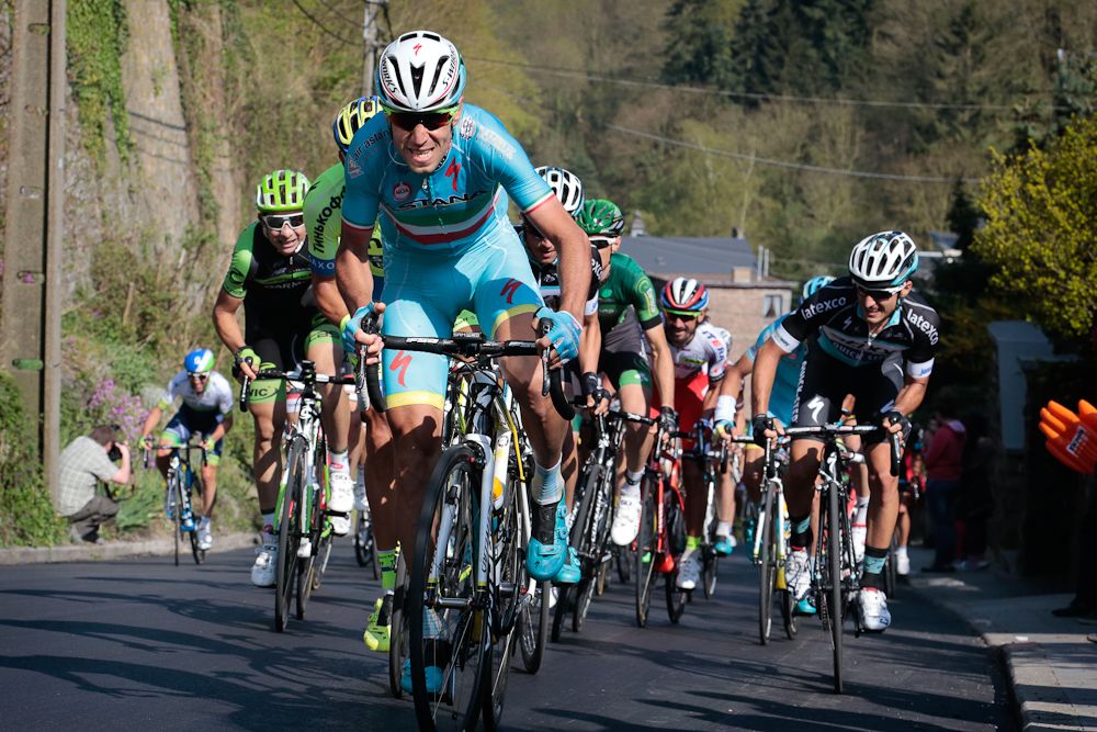 Vincenzo Nibali on the attack late in the race.