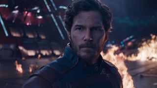 Peter Quill looks at an off-camera Rocket Raccoon in Guardians of the Galaxy 3