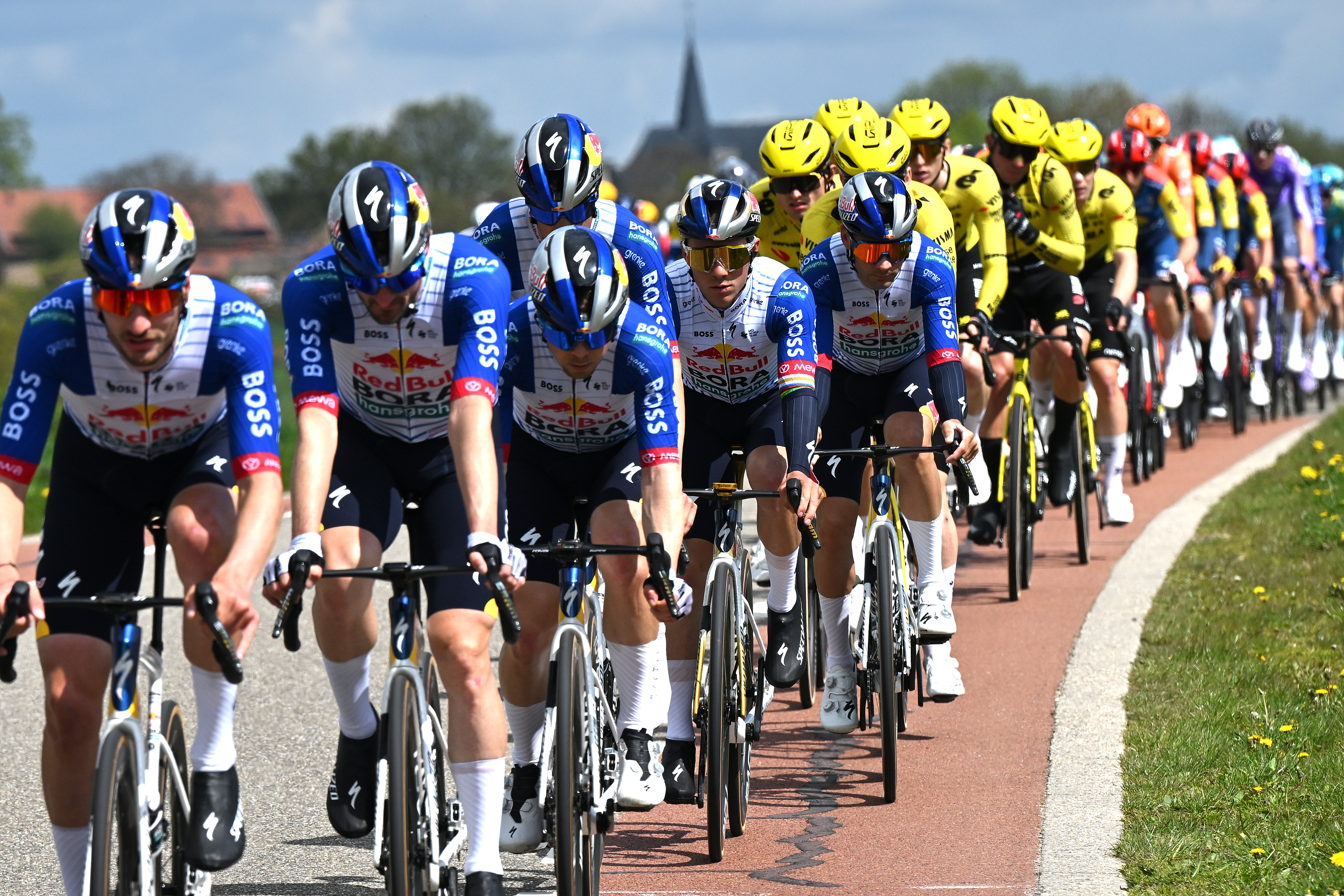 VALKENBURG, NETHERLANDS - APRIL 19: Remco Evenepoel of Belgium and Team Red Bull - BORA - hansgrohe competes during the 60th Amstel Gold Race 2026 - Men's Elite a 257.2km one day race from Maastricht to Valkenburg / #UCIWT / on April 19, 2026 in Valkenburg, Netherlands. (Photo by Dario Belingheri/Getty Images)