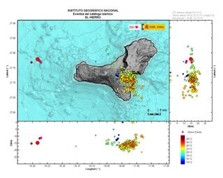 Earthquakes in the past 15 days at El Hierro in the Canary Islands.