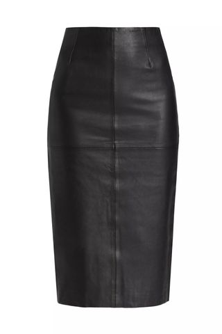 Reformation black Veda Bedford Leather Midi-Skirt on white background