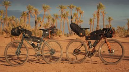 Ribble Gravel SL - Pro carbon gravel bike and Ribble Gravel 725 - Pro steel gravel bike next to each other in Morocco on a bikepacking loop.