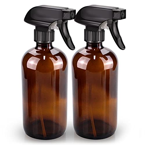 Bontip Glass Spray Bottle, Amber Glass Spray Bottle Set & Accessories for Non-Toxic Window Cleaners Aromatherapy Facial Hydration Watering Flowers Hair Care (2 Pack/16 Oz) (amber)
