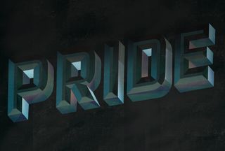 Demonstration of the use of the Detroit 3D font using the word 'pride'