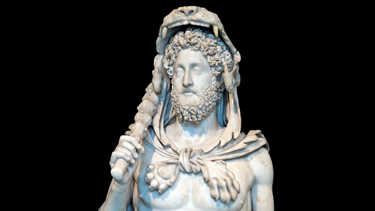 A sculpture of the Roman emperor Commodus, dressed as the mythical hero Hercules.